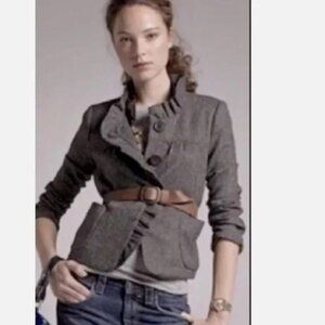 J.Crew Gray Herringbone Donegal Fiona Ruffle collar Blazer jacket size 6